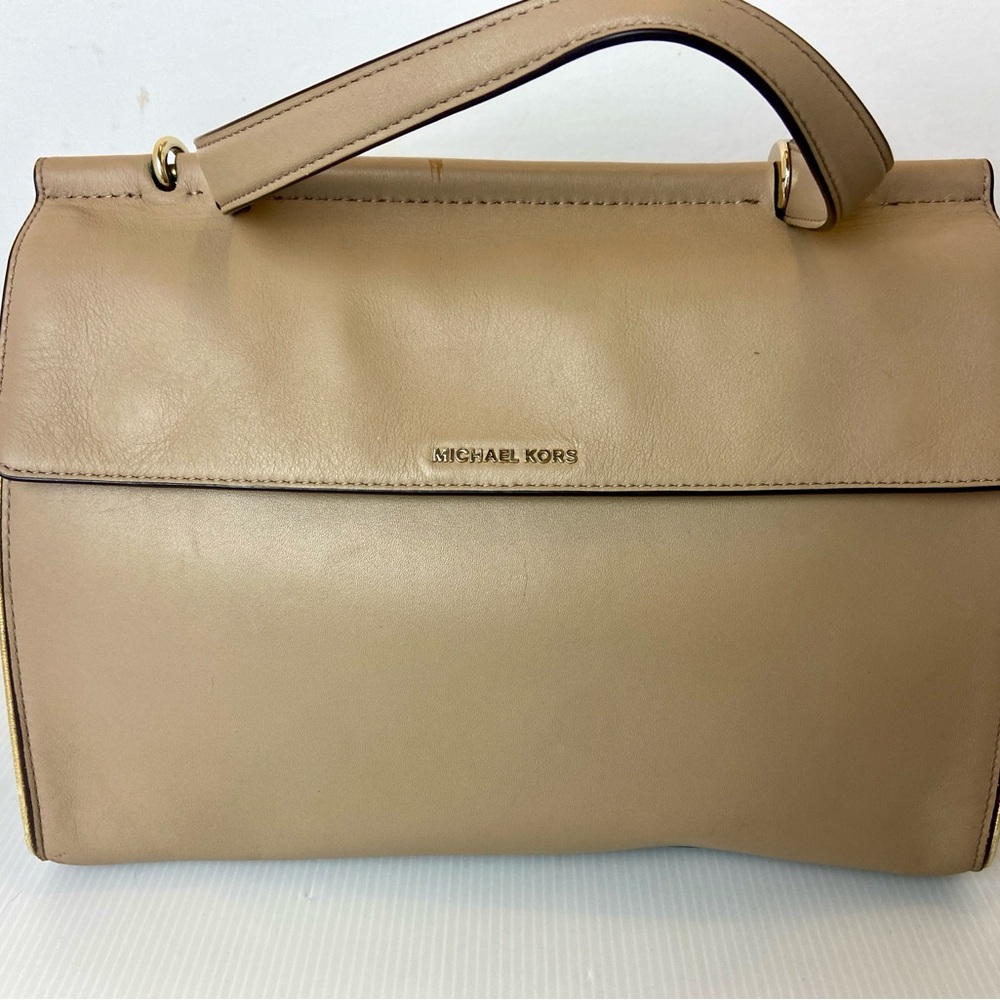Michael Kors Beige Leather Satchel Bag Purse With Shoulder Strap